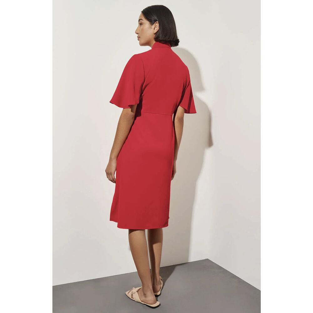 Ming Wang Butterfly Sleeve Crepe de Chine Wrap Dress Poppy Red Women's Size XL - Picture 11 of 16